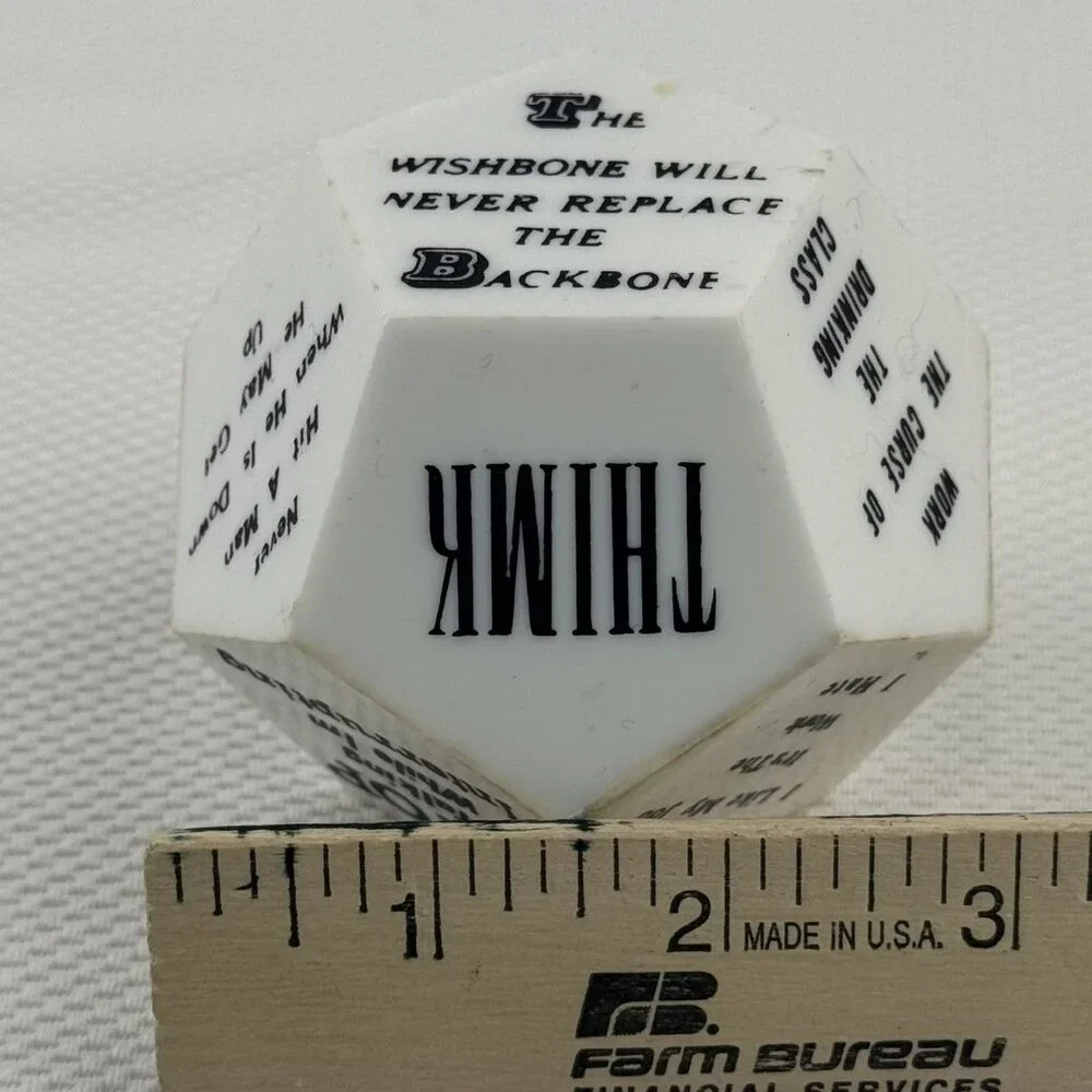 Vintage12-Sided Novelty Dice Humorous Motivational Sayings White & Black 3-Inch